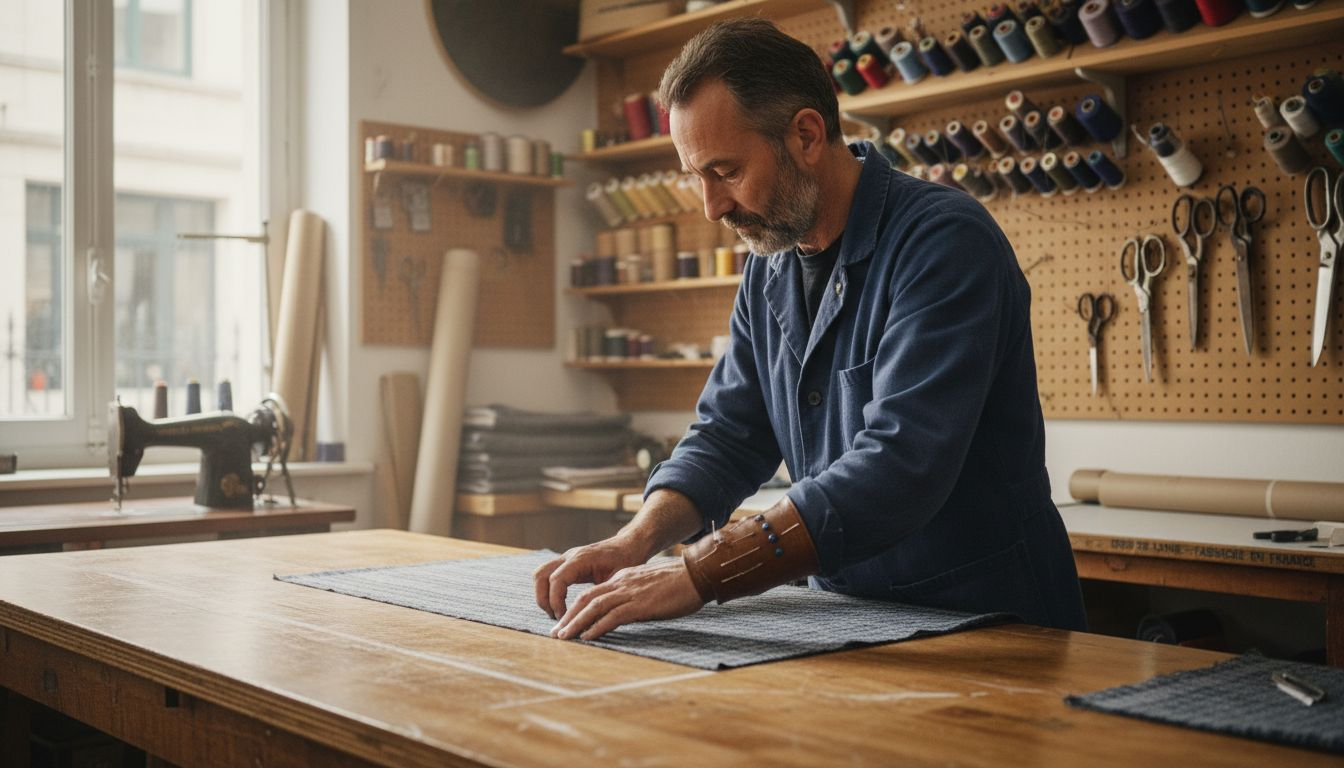 Dans son atelier, l’artisan prend le temps de choisir avec soin des matériaux d’exception.