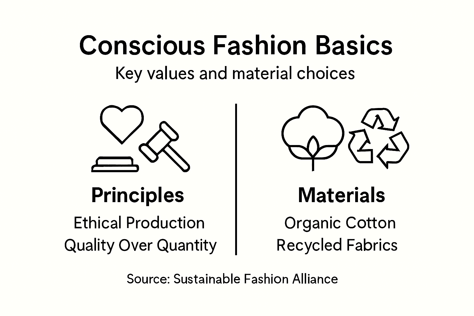 Infographic on conscious fashion principles and materials