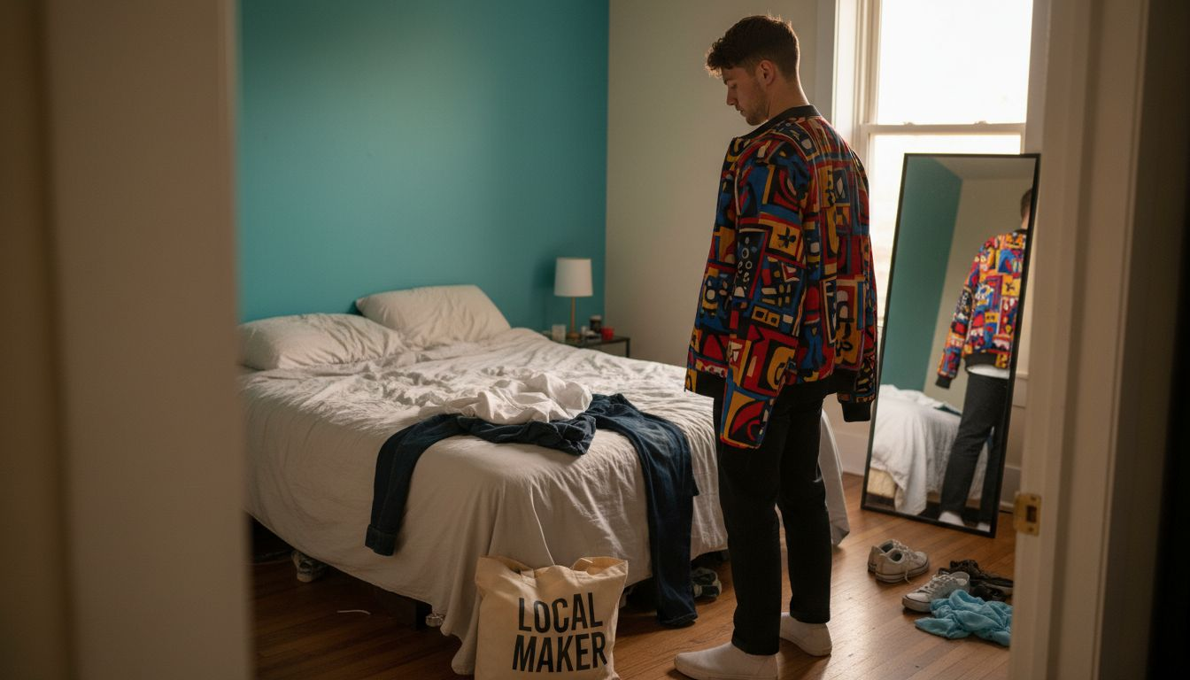 Man choosing statement conscious fashion piece