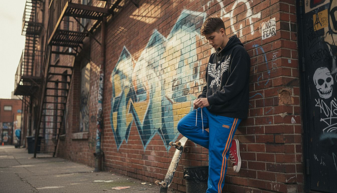Teen in symbolic bold streetwear and hoodie