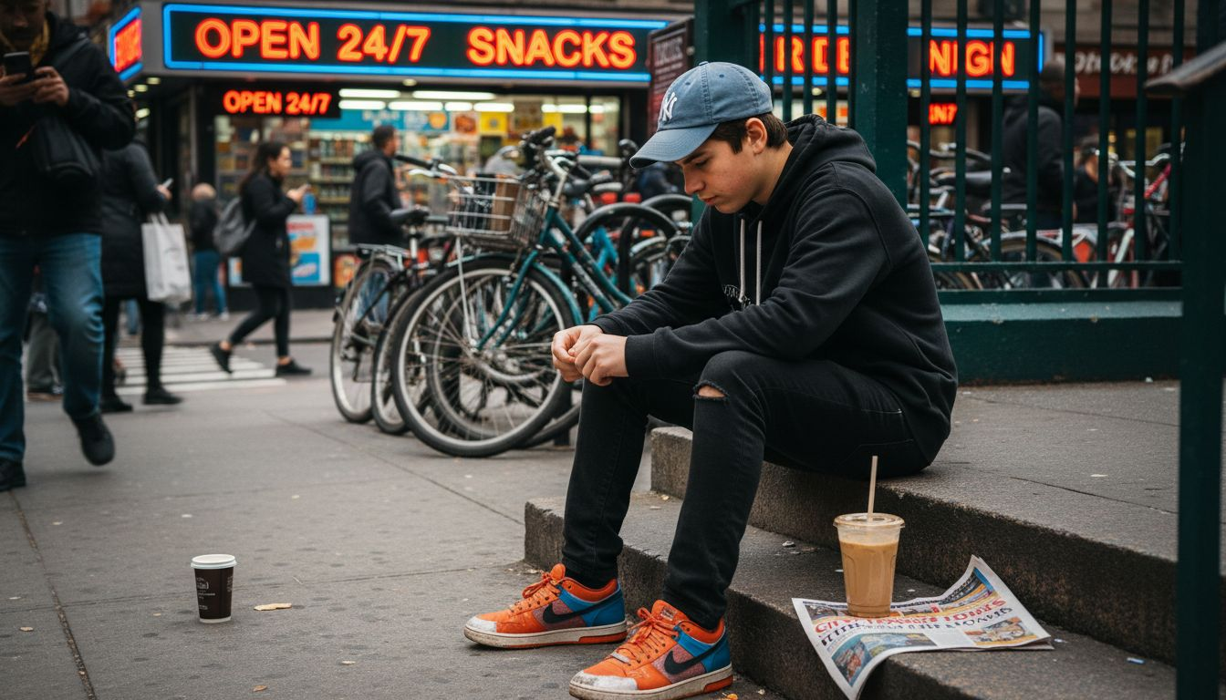 Teen in streetwear at subway entrance