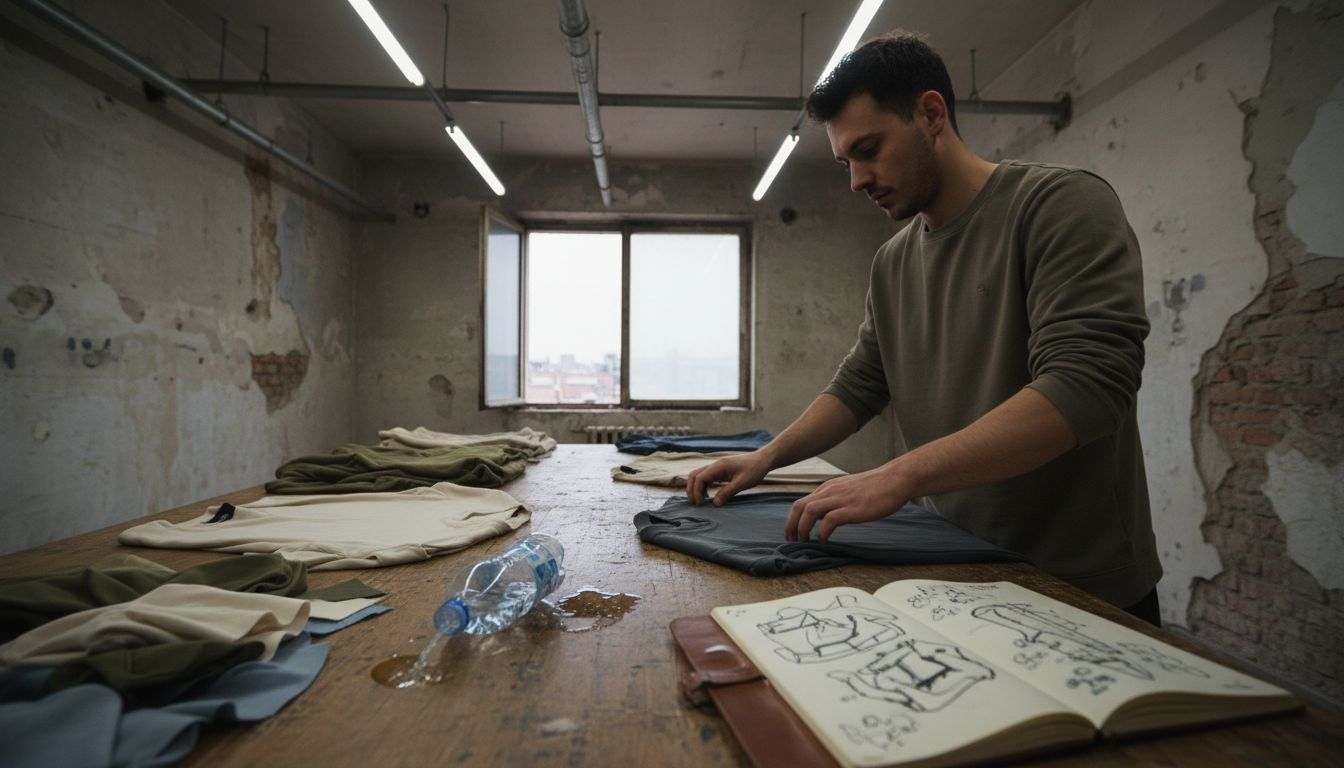 Person preparing blank streetwear basics for art