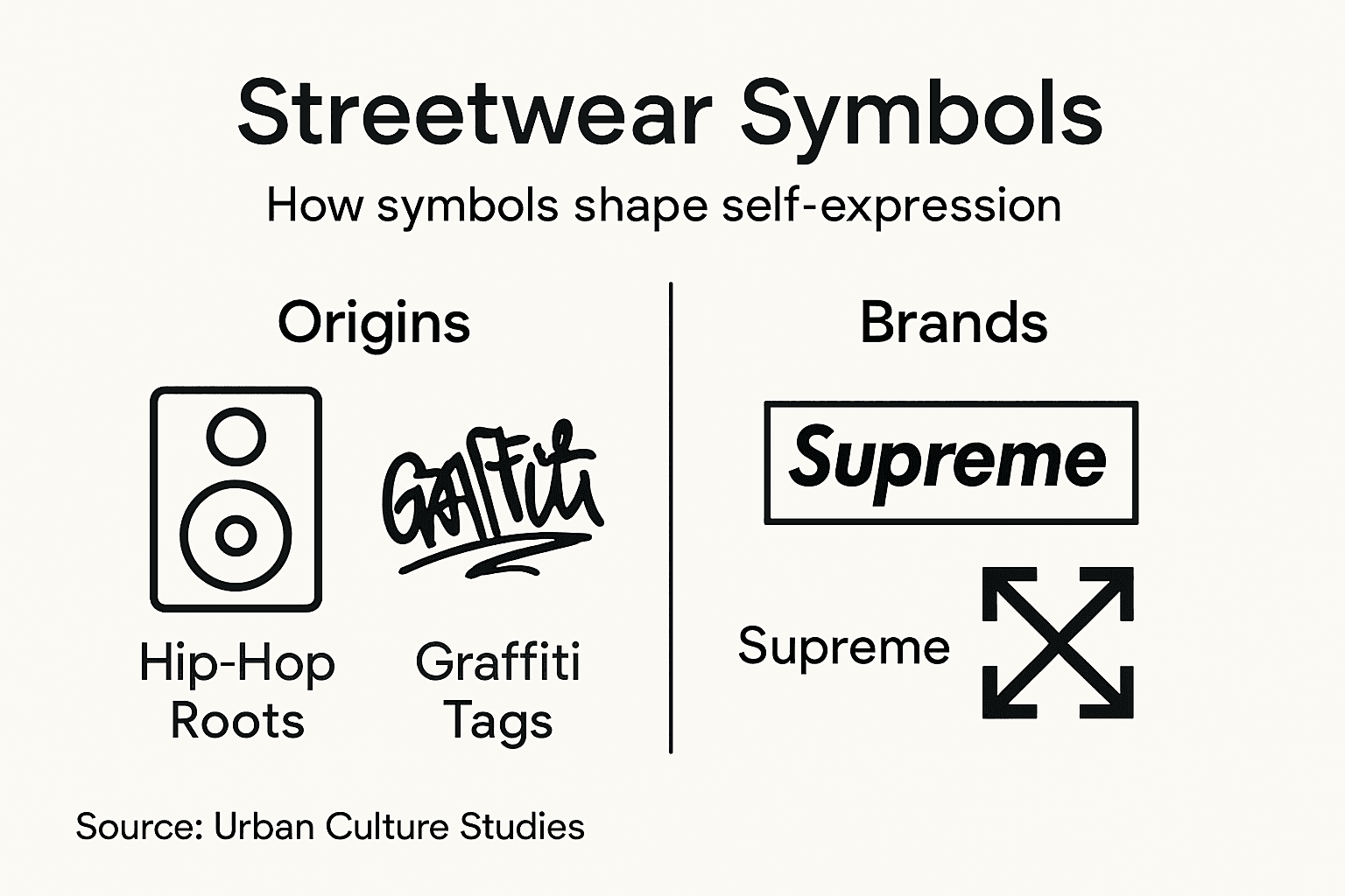 Infographic explaining streetwear symbolism origins and brands