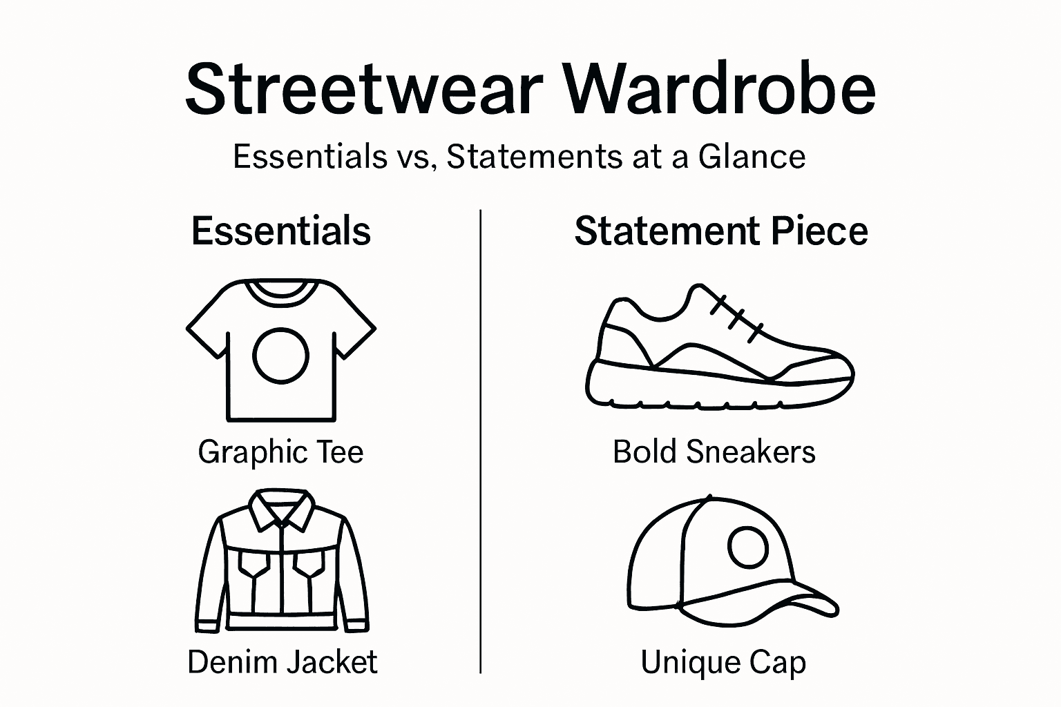 Infographic comparing streetwear essentials and statement pieces