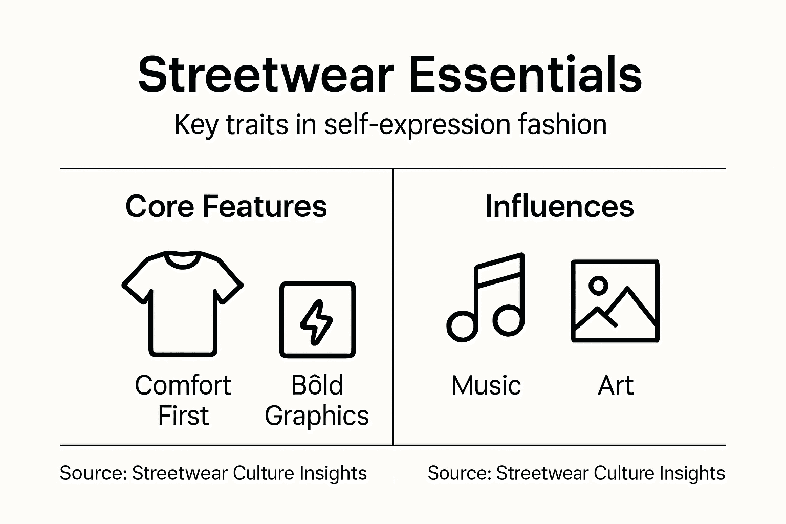 Infographic with streetwear key traits and influences