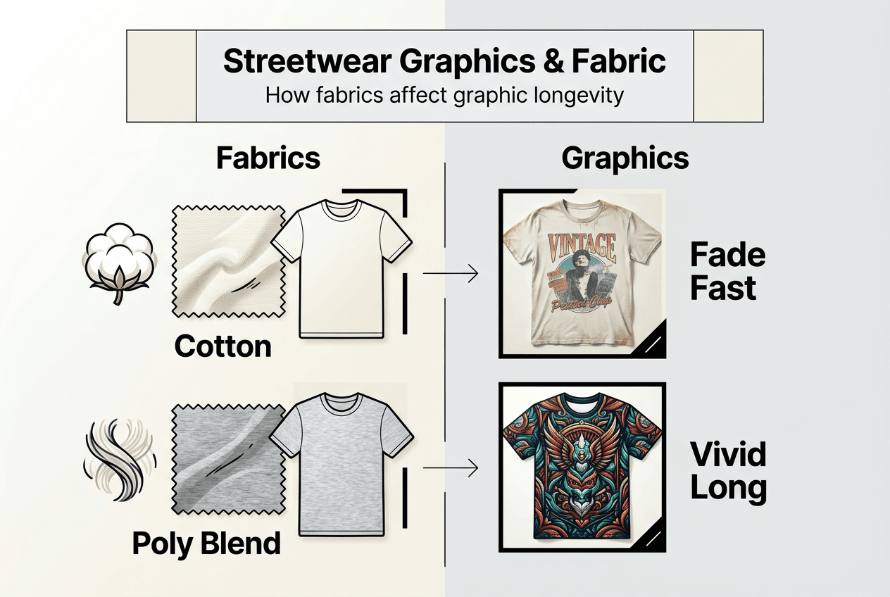 Infographic comparing fabrics for streetwear graphics