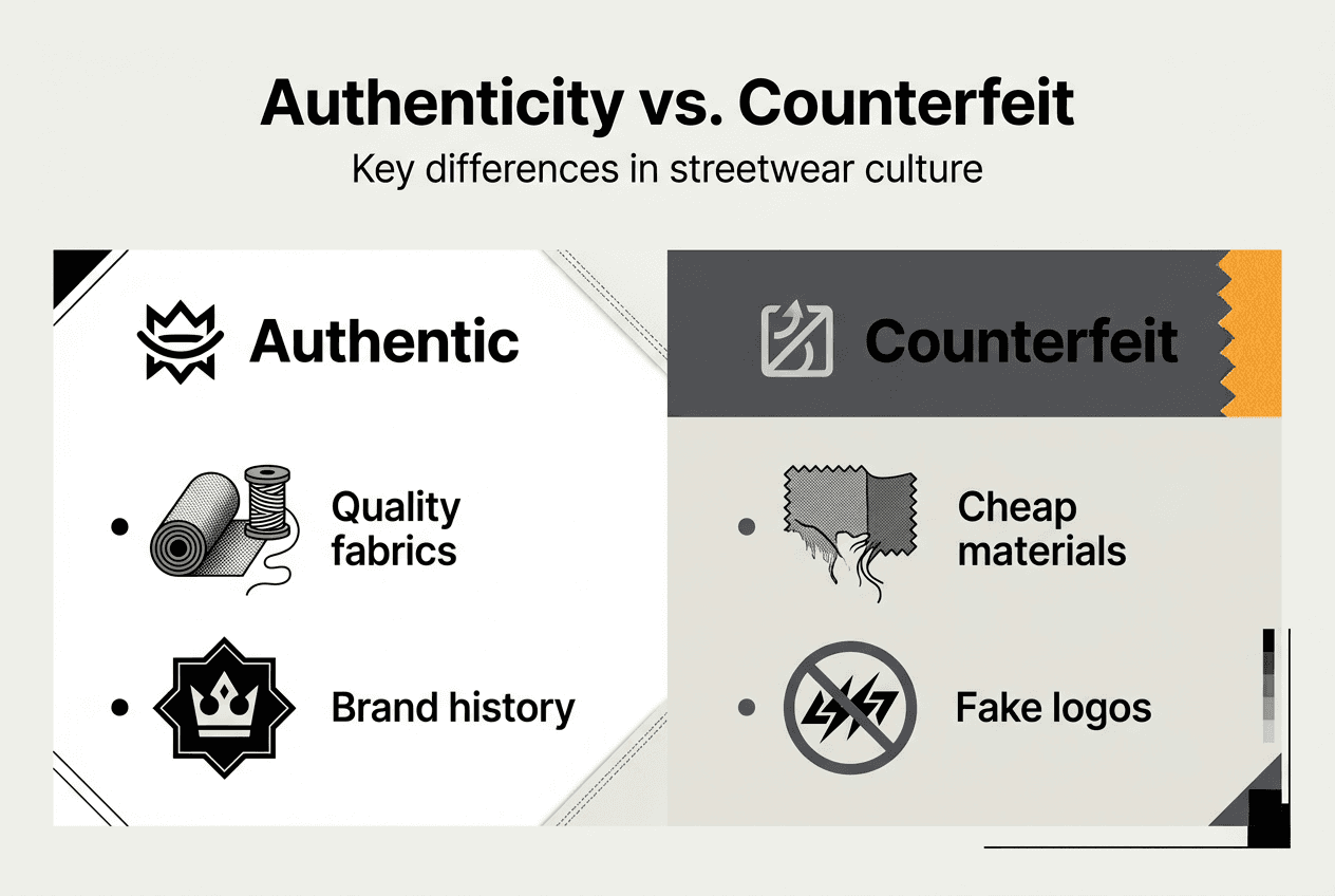 Infographic comparing authentic and counterfeit streetwear
