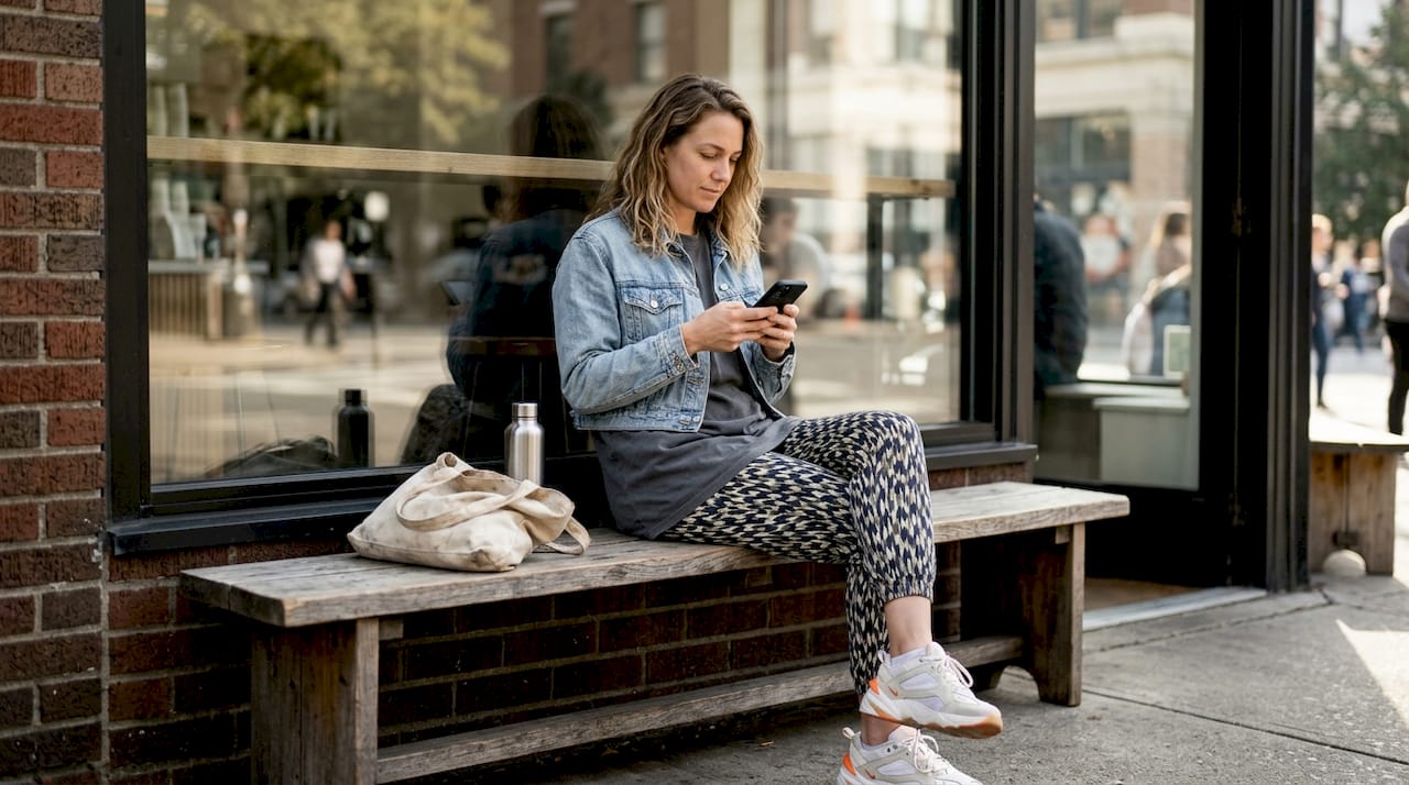 Streetwear layering textures at coffee shop