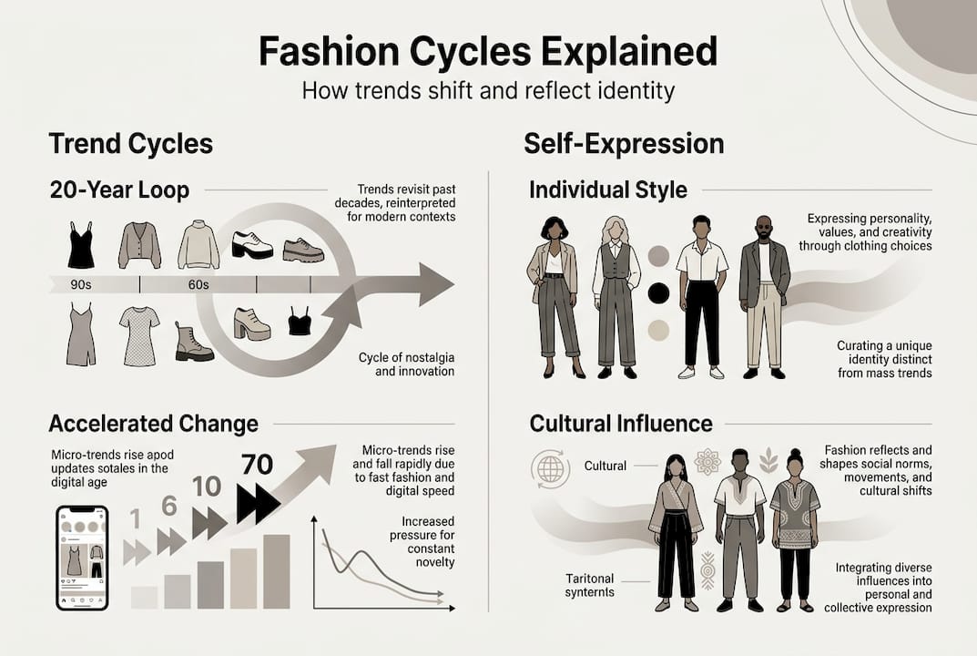 Infographic illustrating fashion cycles and self-expression