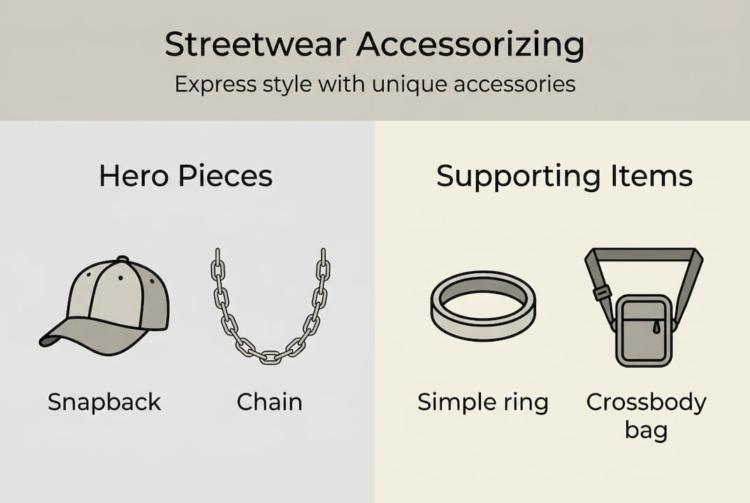 Infographic streetwear hero and supporting accessories