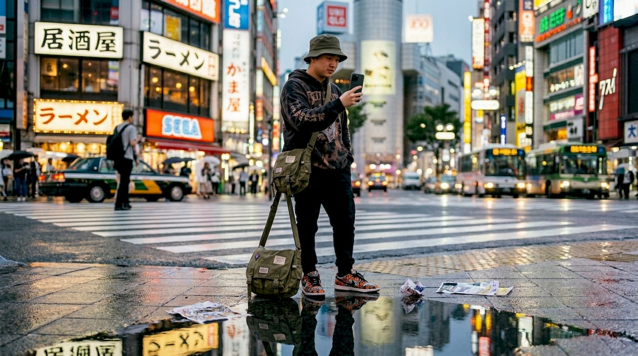 Micro-influencer styling streetwear in city