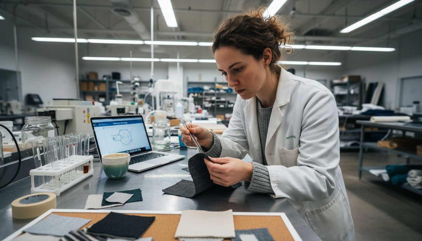 Scientist examines odor-resistant textile in lab