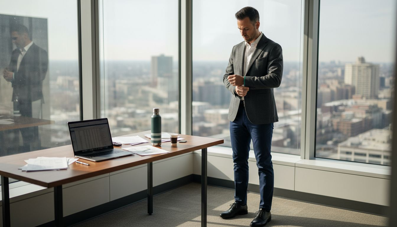 Man in tech-powered menswear adjusting blazer cuff