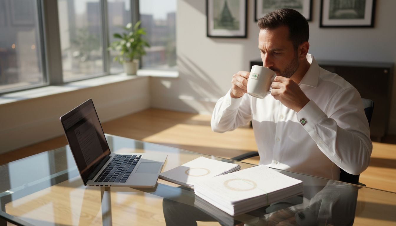 Professional in clean white shirt at office desk