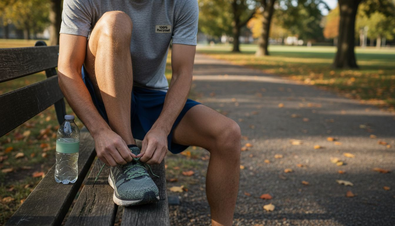 Runner preparing in recycled sportswear close-up scene