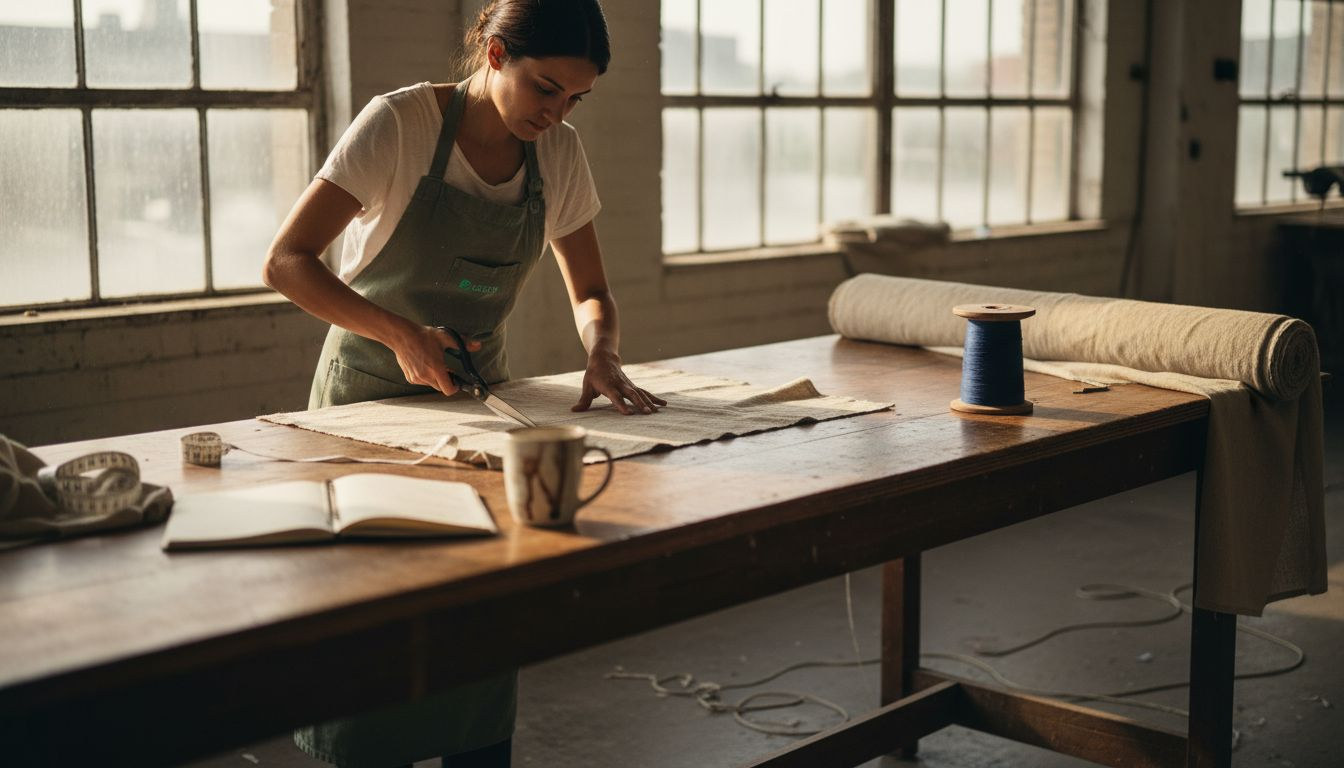Worker making eco-friendly garments in loft studio