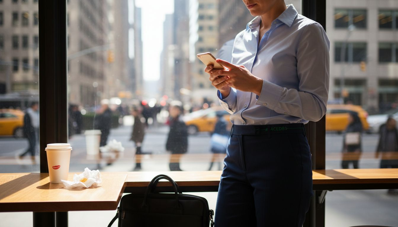 Woman in city wearing spotless stain-resistant shirt