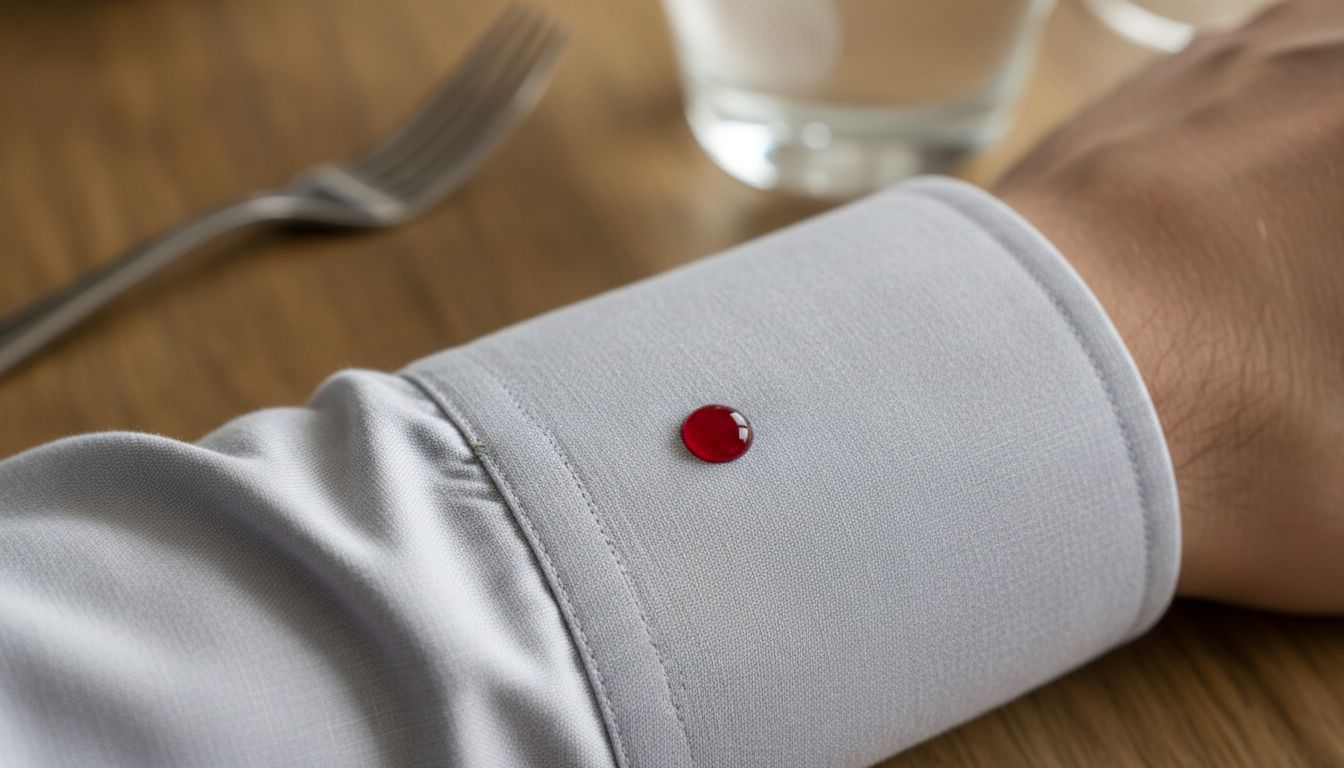 Red wine beads up on shirt sleeve fabric