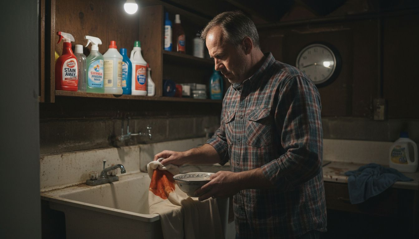 Blotting fresh stain from shirt