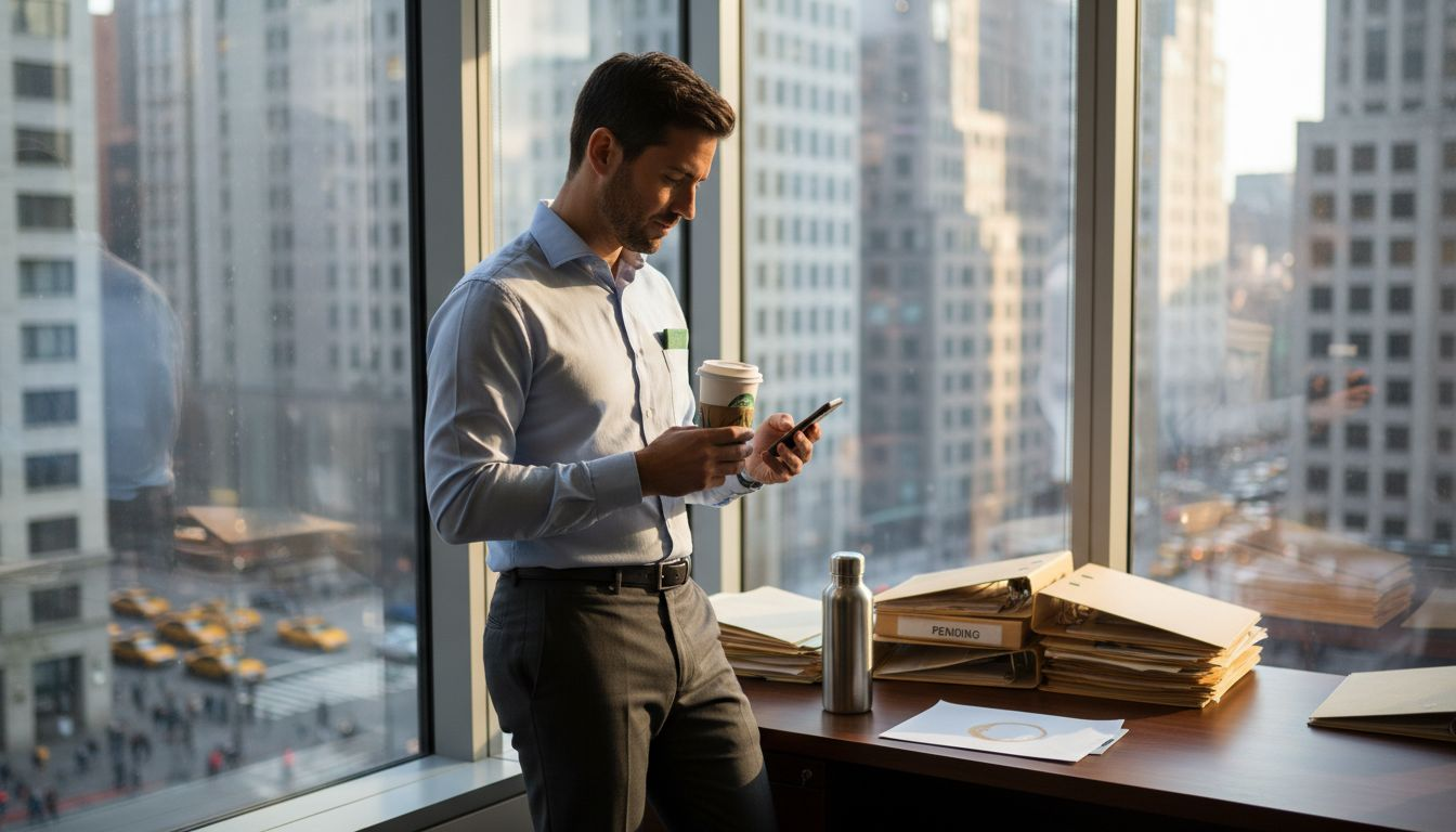 Urban professional in stain-resistant dress shirt office
