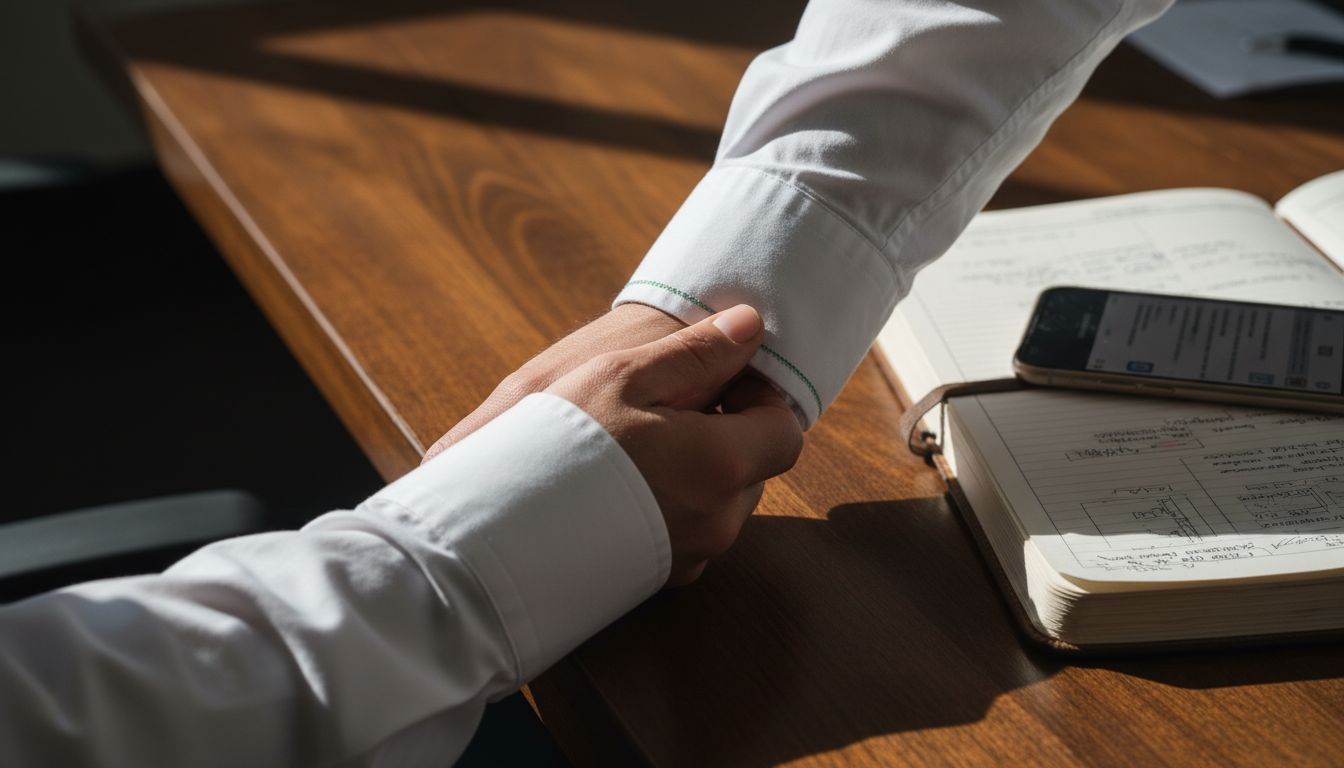 Hand demonstrates wrinkle-resistant shirt fabric