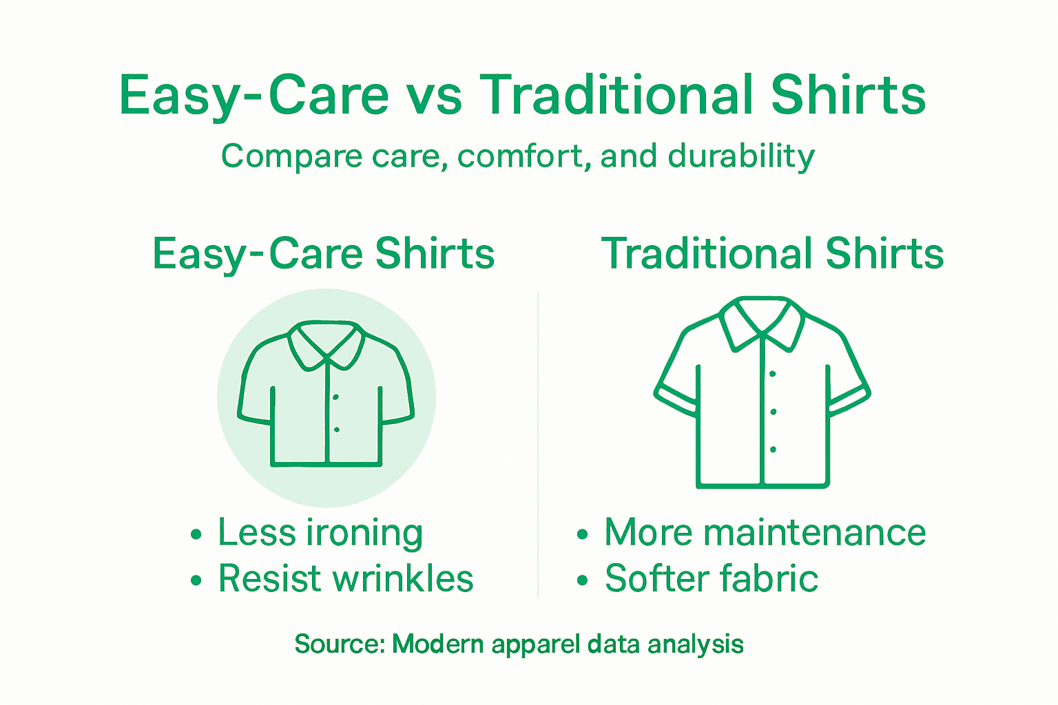 Infographic comparing easy-care and traditional shirts