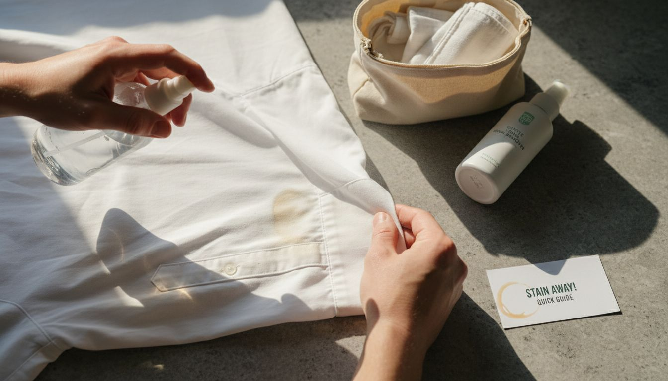Hands pre-treating stain on shirt cuff