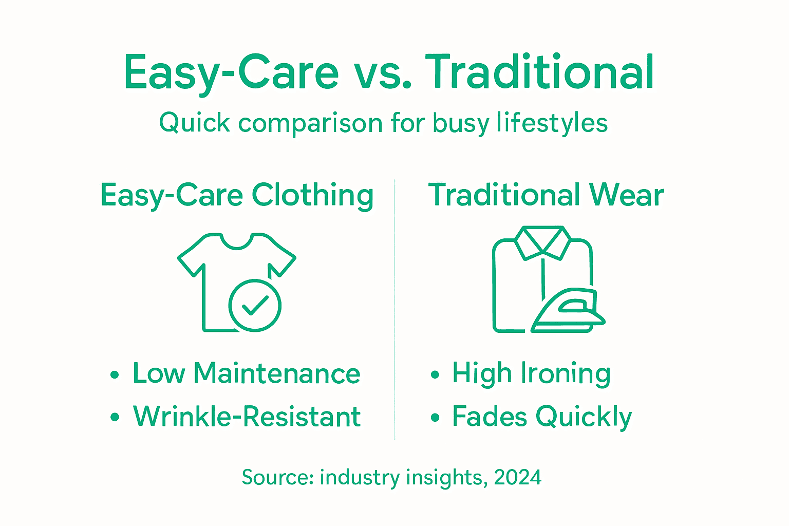 Infographic comparing easy-care and traditional clothing