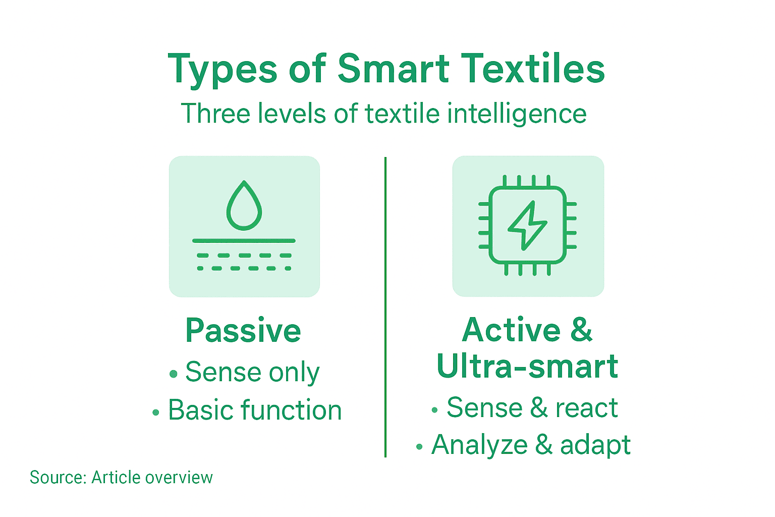 Infographic of smart textile types and features