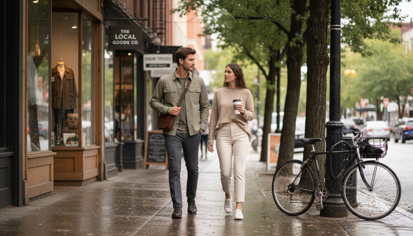 Stylish couple in premium casualwear on city street