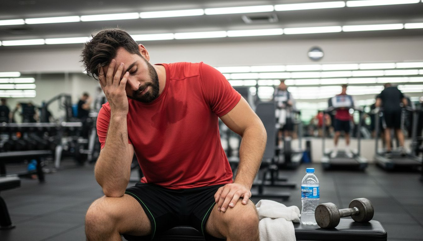 Gym-goer wearing polyester shirt after workout