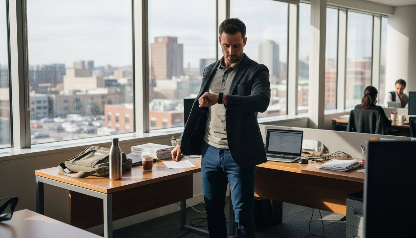 Urban pro in performance wear in city office