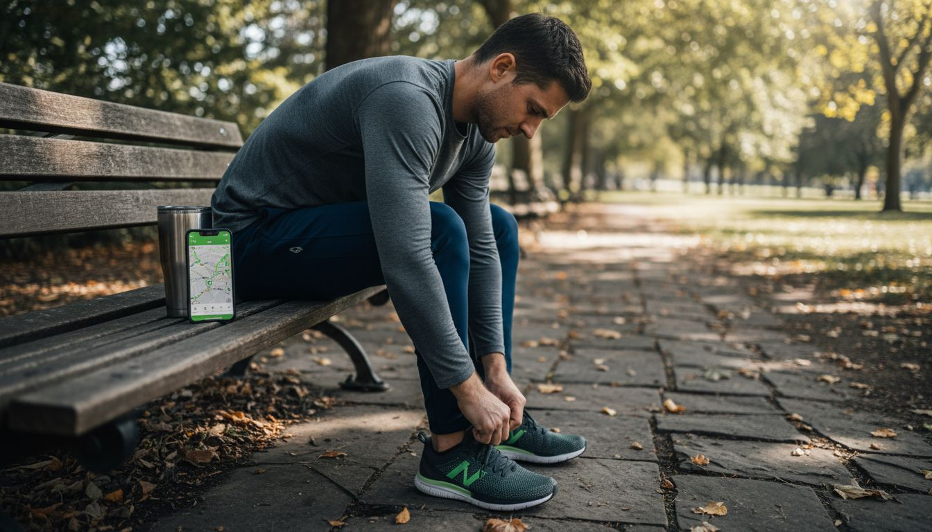 Man preparing for run in performance apparel