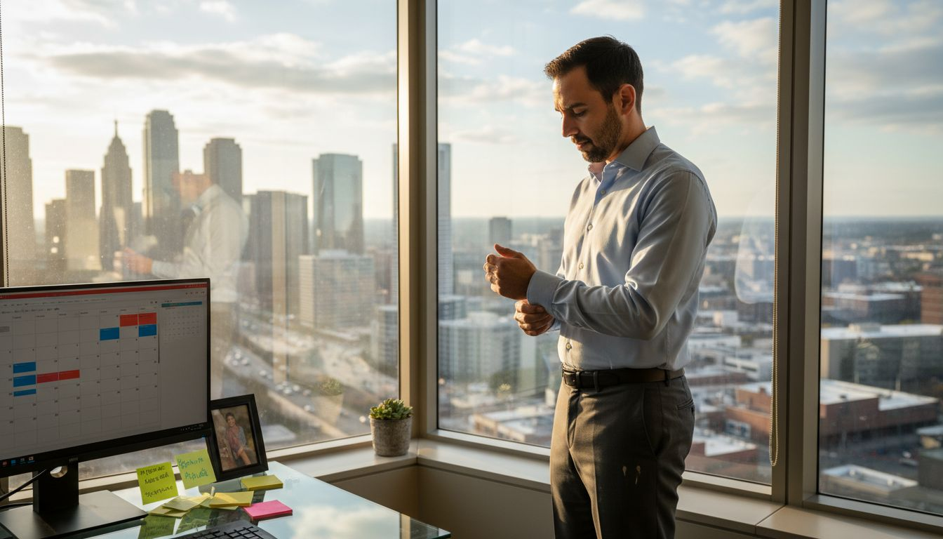 Professional in wrinkle-free shirt in office
