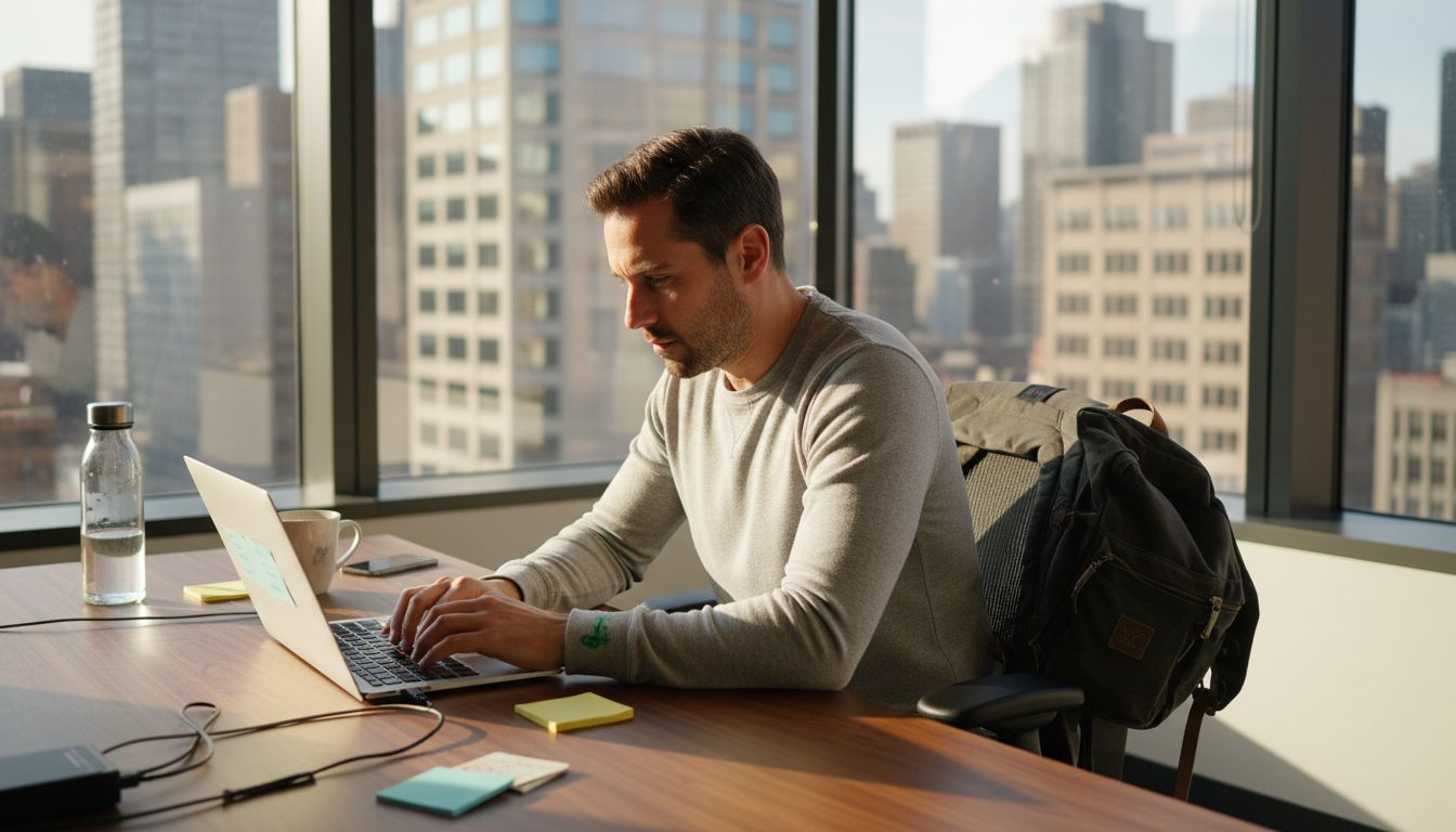 Professional wearing odor-resistant shirt in urban office