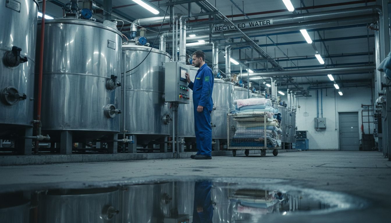 Technician overseeing recycled water textile process