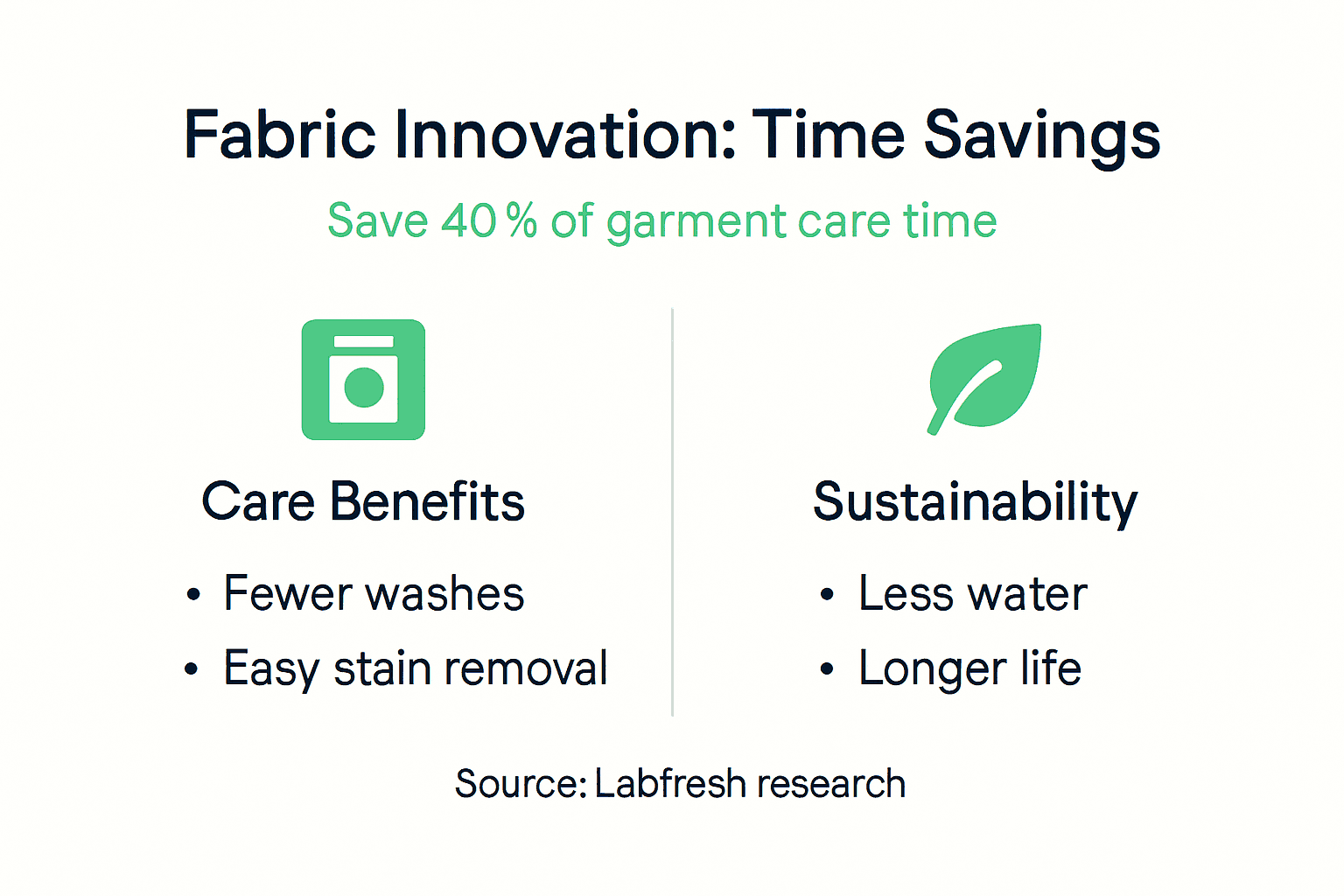 Infographic with fabric innovation time and care benefits