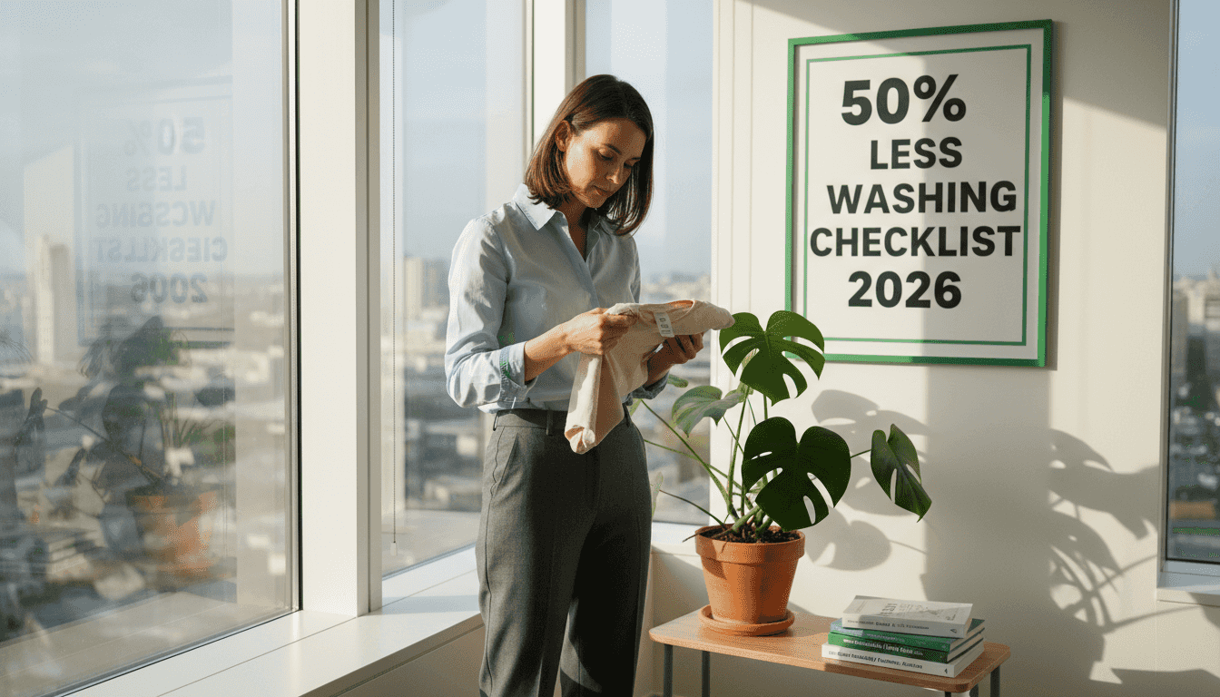 Professional examines sustainable shirt in office