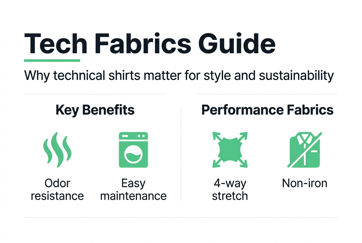 Infographic showing key tech fabric benefits and types