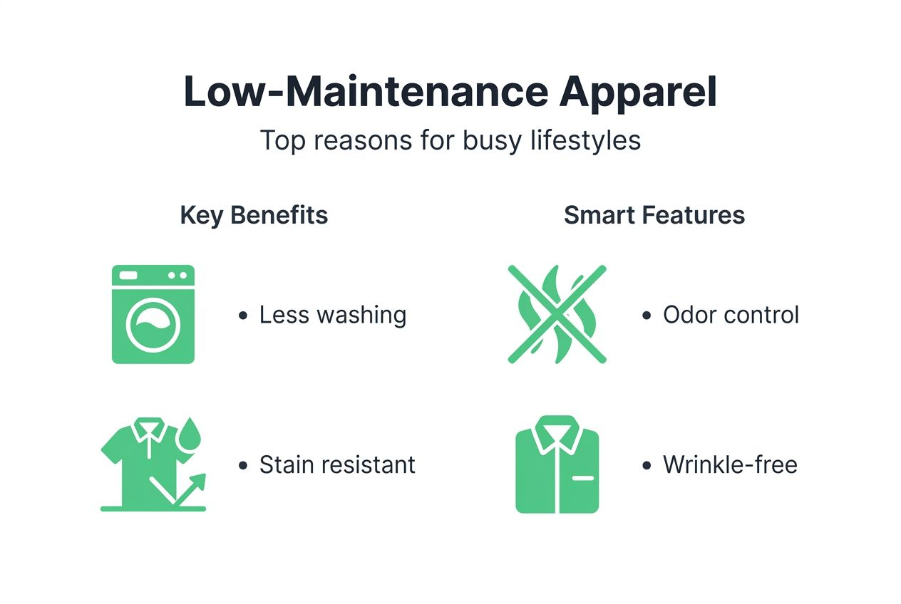 Infographic on low-maintenance apparel benefits