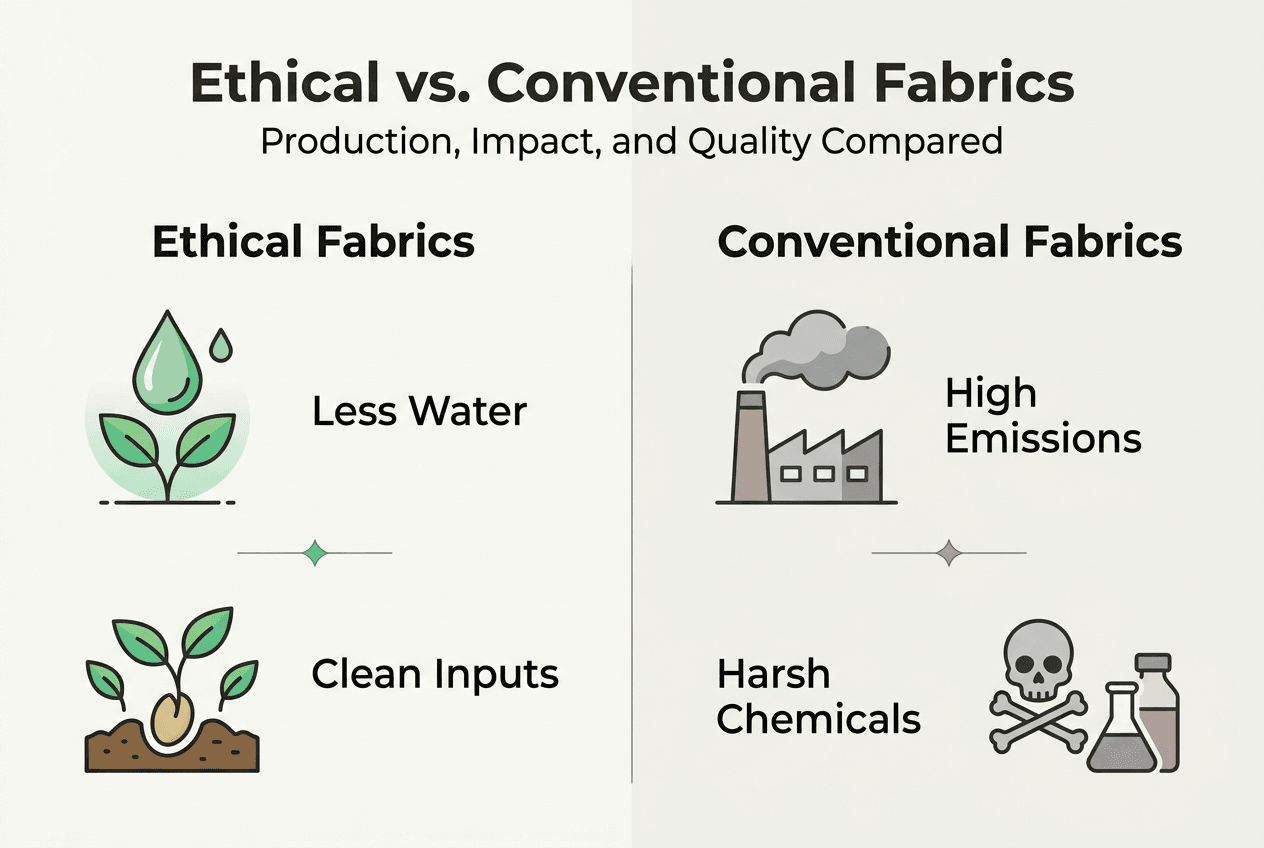 Infographic comparing ethical and conventional fabrics