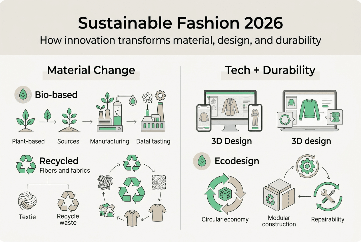 Infographic on sustainable materials and tech in fashion