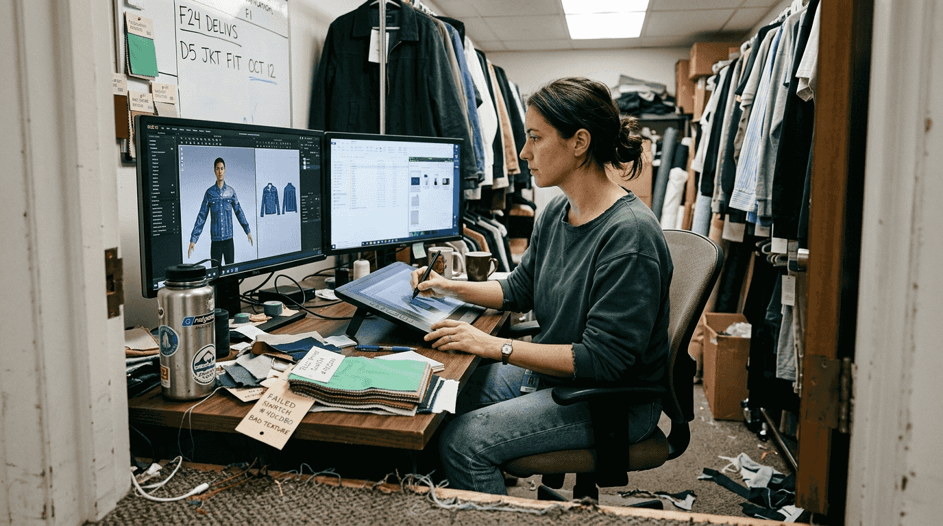 Manager editing virtual garment on computer screen