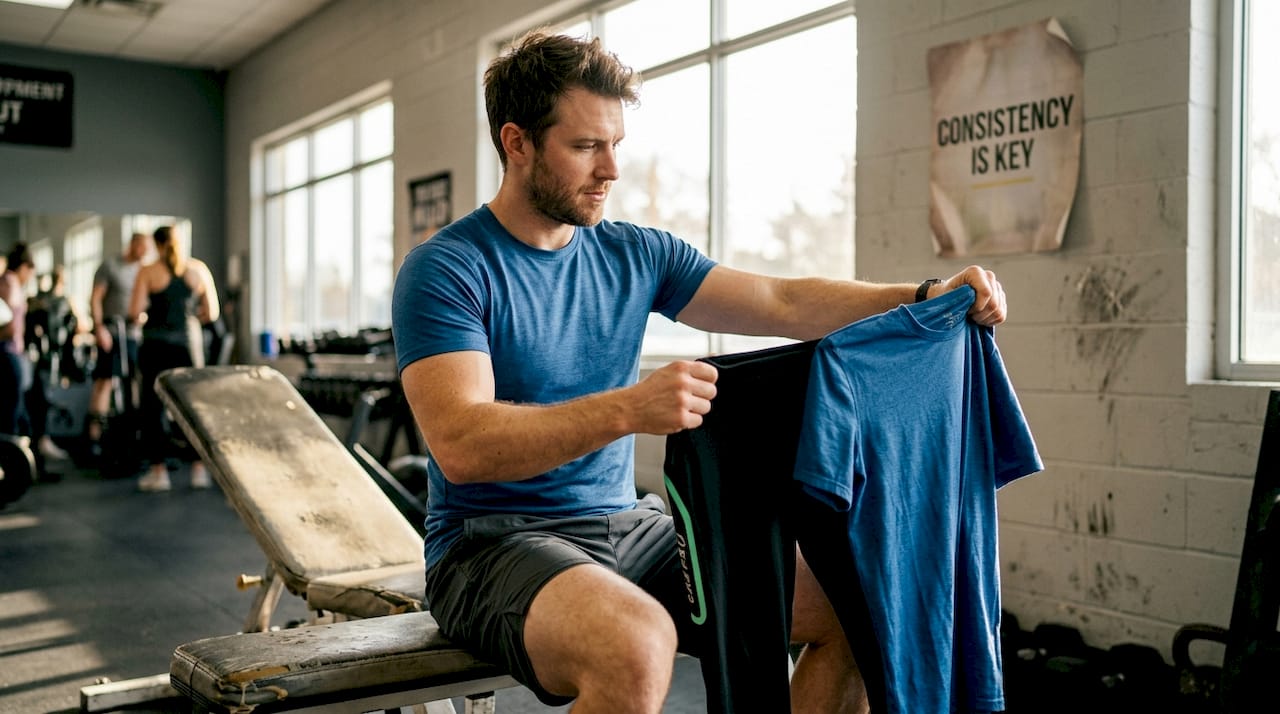 Instructor testing stretch in blended activewear