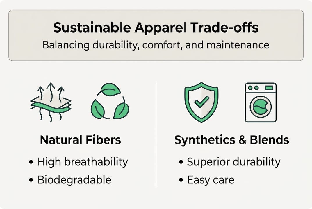 Infographic comparing apparel sustainability trade-offs