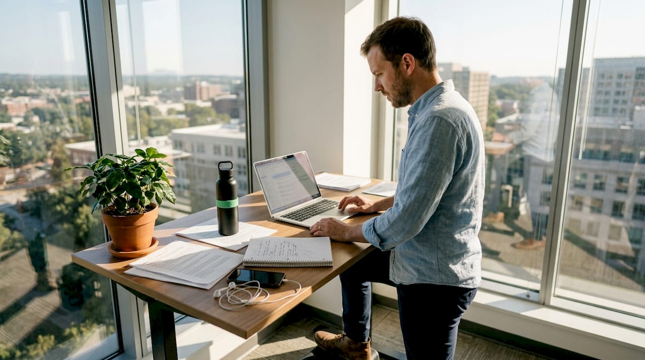 Professional wearing eco-friendly apparel in office