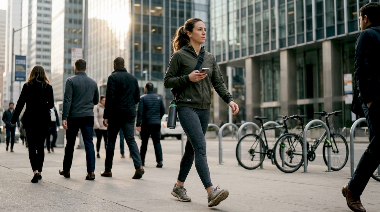 Woman commuting in sustainable activewear