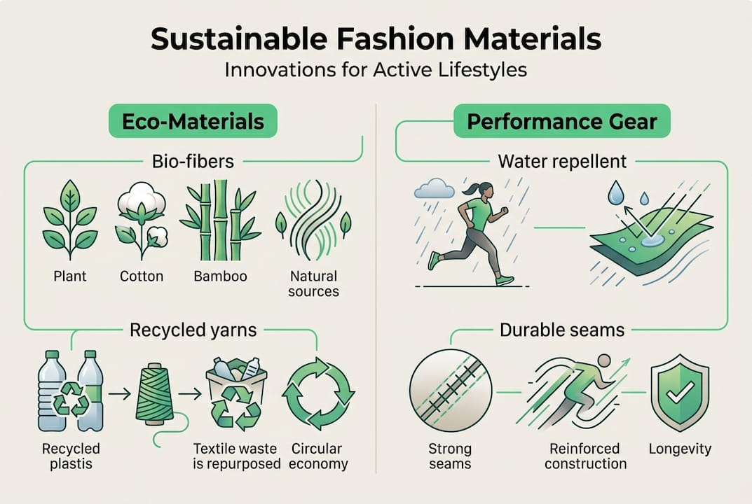 Infographic showing sustainable materials and performance gear