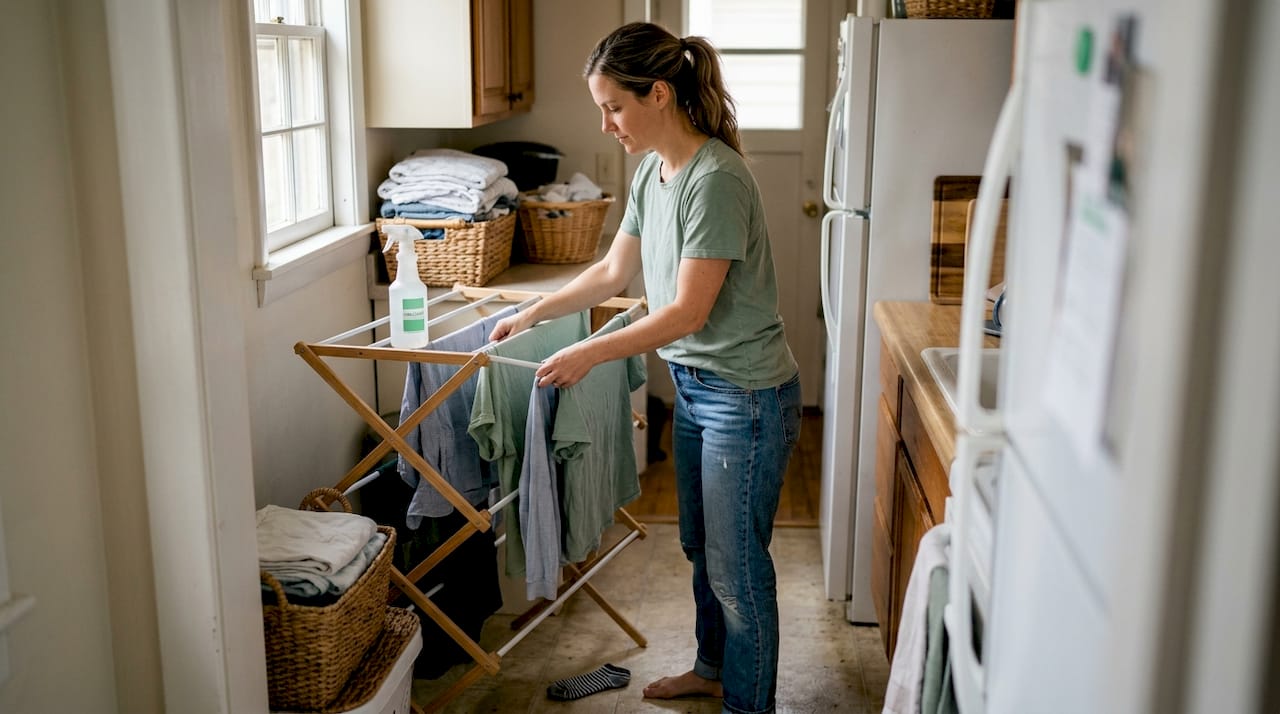 Airing clothes naturally on drying rack at home