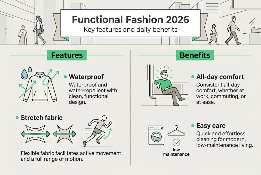 Infographic showing key features and benefits of functional fashion